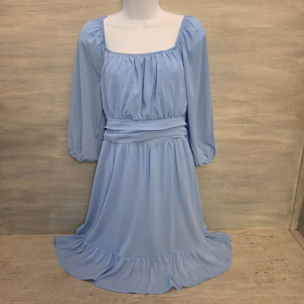 Dokotoo Baby Blue Romantic Open Tie Back Aline Mini Dress Size Large GC